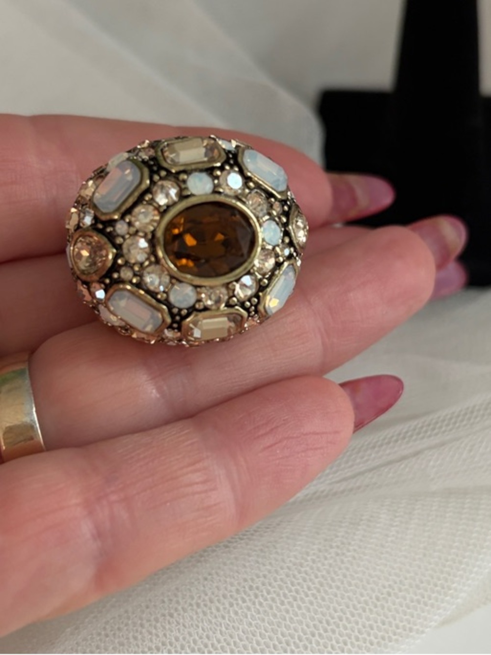 Heidi Daus Amber Center Pearl Accent Dome Cocktail Ring